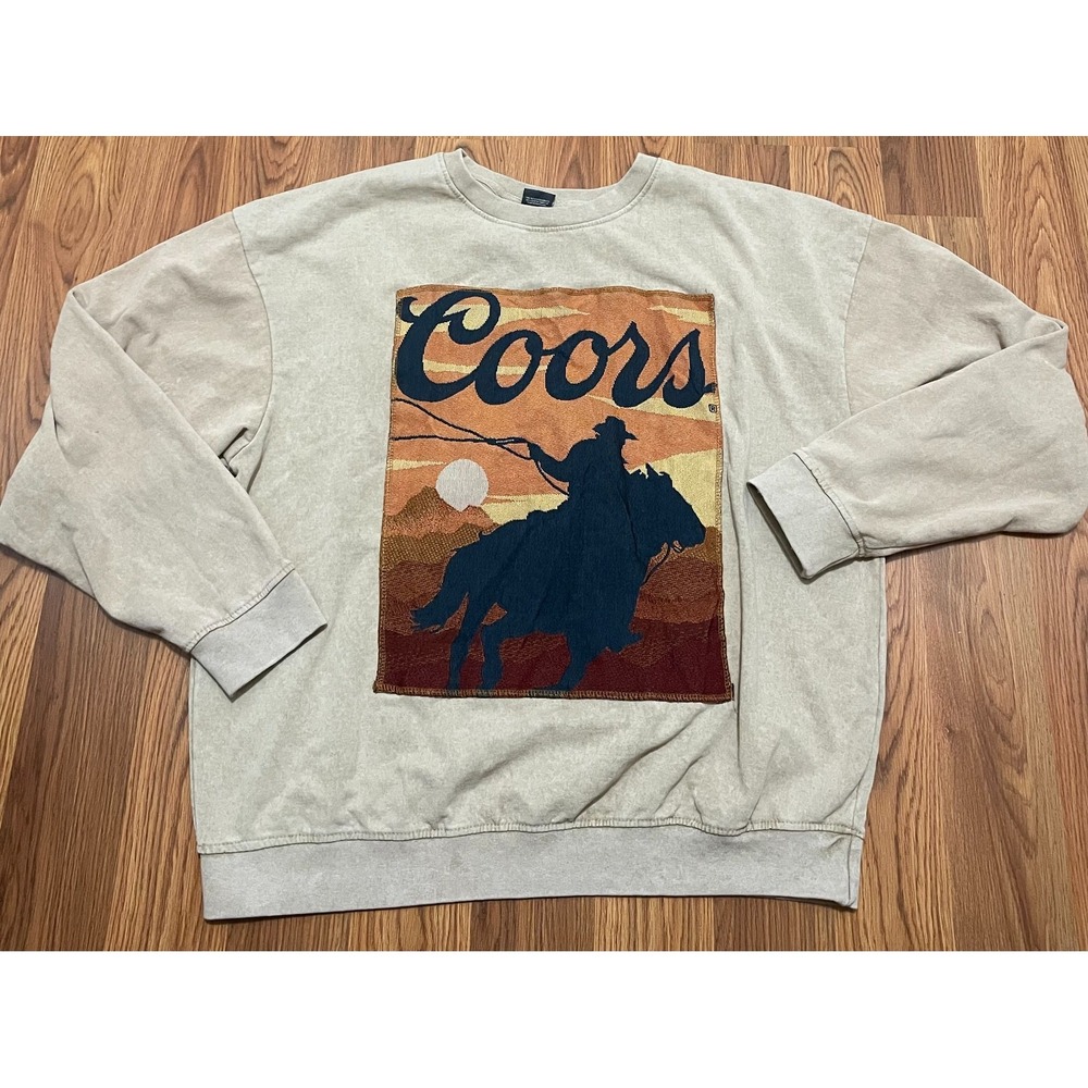 Coors Sweatshirt Mens Extra Large Western Cowboy Woven Patch Crewneck